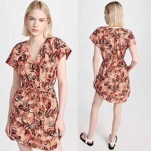 NEW A.L.C. Alice V-Neck Short Sleeve Elastic Waist Orange/Rose Mini Dress